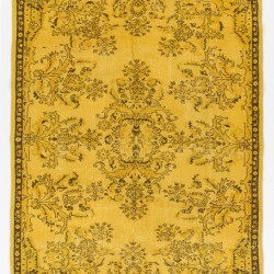 Yellow Overdyed Vintage Handmade Turkish Area Rug, Ideal for Modern Office & Home. 5.9 x 8.7 Ft (177 x 265 cm)