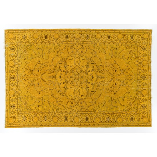 Yellow Overdyed Vintage Handmade Turkish Area Rug, Ideal for Modern Office & Home. 6.6 x 9.8 Ft (200 x 296 cm)