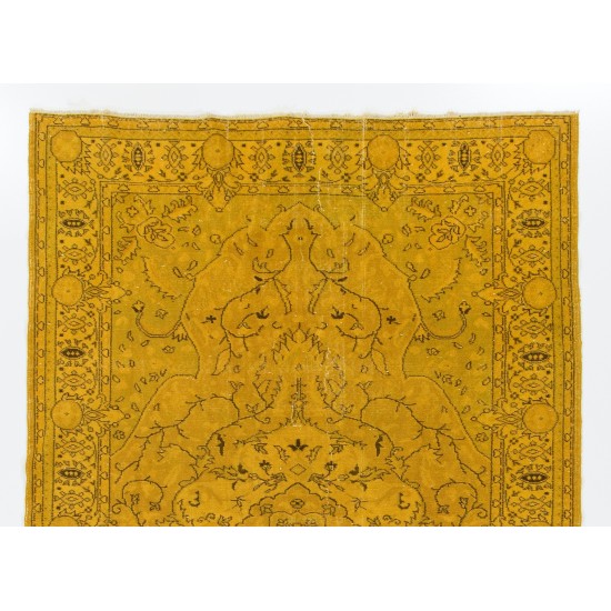 Yellow Overdyed Vintage Handmade Turkish Area Rug, Ideal for Modern Office & Home. 6.6 x 9.8 Ft (200 x 296 cm)