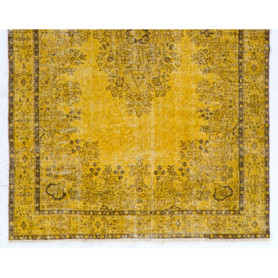 Yellow Overdyed Vintage Handmade Turkish Area Rug, Ideal for Modern Office & Home. 6.6 x 10 Ft (200 x 307 cm)