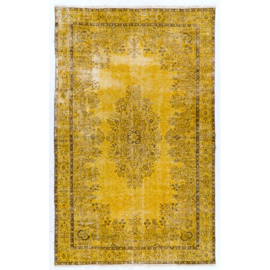 Yellow Overdyed Vintage Handmade Turkish Area Rug, Ideal for Modern Office & Home. 6.6 x 10 Ft (200 x 307 cm)