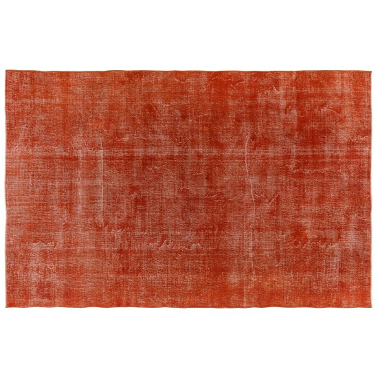 Unique Orange Overdyed Vintage Handmade Turkish Area Rug, Great 4 Modern Interiors. 6.7 x 9.8 Ft (202 x 297 cm)