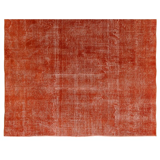 Unique Orange Overdyed Vintage Handmade Turkish Area Rug, Great 4 Modern Interiors. 6.7 x 9.8 Ft (202 x 297 cm)