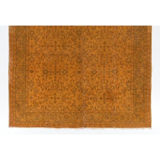 Orange Overdyed Vintage Handmade Turkish Area Rug with Floral Design. 6.7 x 9.7 Ft (204 x 293 cm)