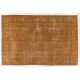 Orange Overdyed Vintage Handmade Turkish Area Rug with Floral Design. 6.7 x 10.2 Ft (204 x 310 cm)