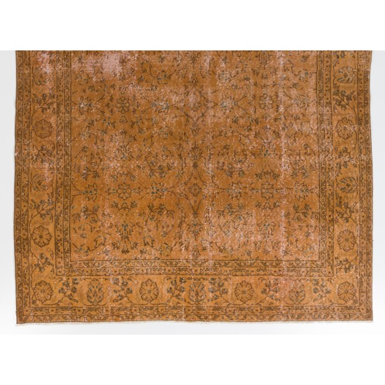 Orange Overdyed Vintage Handmade Turkish Area Rug with Floral Design. 6.7 x 10.2 Ft (204 x 310 cm)