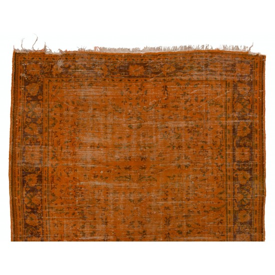 Orange Overdyed Vintage Handmade Turkish Rug, Wool and Cotton Carpet. 7.3 x 10.5 Ft (220 x 320 cm)